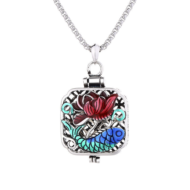 Buddha Stones Koi Fish Lotus Copper Coins Luck Ghau Prayer Box Necklace Pendant - image 5