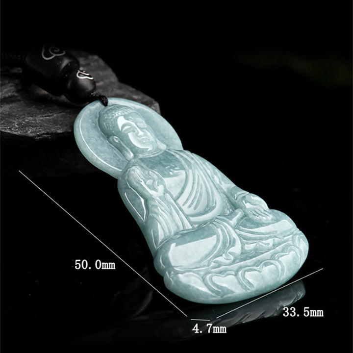Buddha Stones Amitabha Buddha Natural Jade Lotus Amulet Compassion String Necklace Pendant - image 8