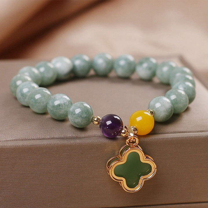 Buddha Stones Jade Four Leaf Clover Luck Bracelet - image 0