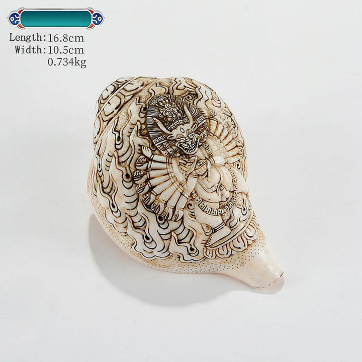 Tibetan Handmade Engraved Shankha Buddha Avalokitesvara Conch Shell Wealth Decoration - Yamantaka Buddha 16.8*10.5cm - image 10