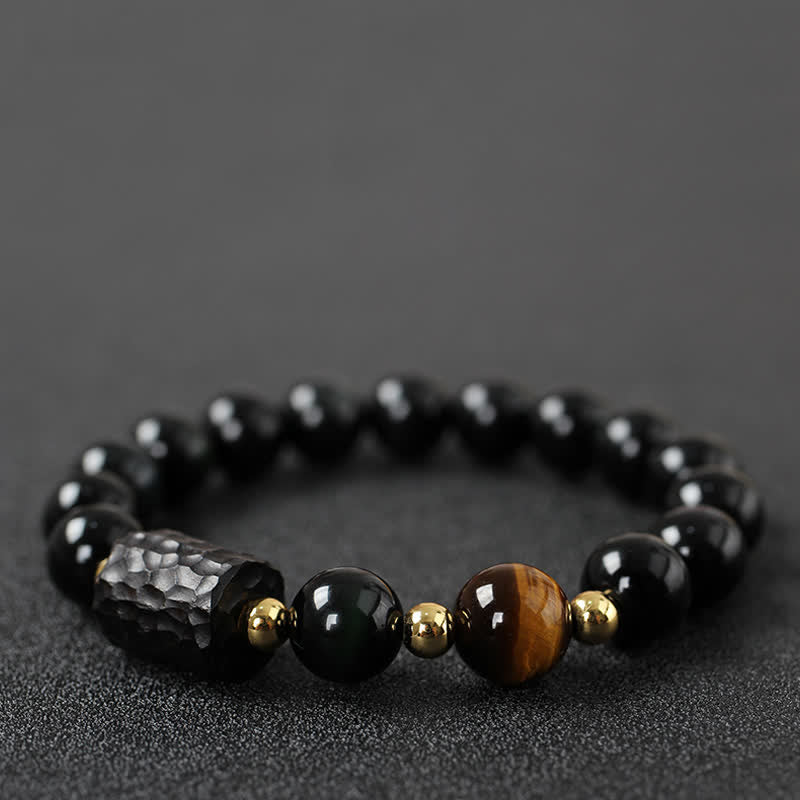 Black Obsidian Ebony Wood Red Tiger Eye Strength Couple Bracelet - 10mm - Black Obsidian&Tiger Eye - image 12