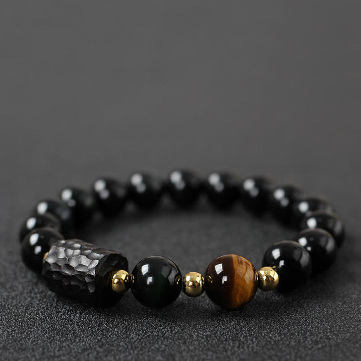 Black Obsidian Ebony Wood Red Tiger Eye Strength Couple Bracelet - 10mm - Black Obsidian&Tiger Eye - image 12