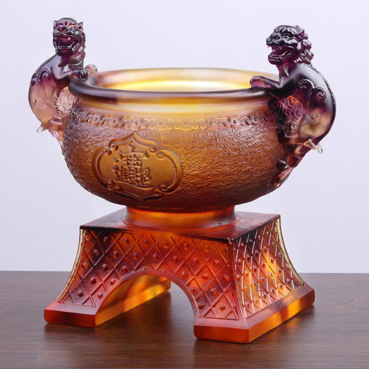 Buddha Stones Handmade Liuli Crystal PiXiu Treasure Bowl Art Piece Home Decoration - image 12
