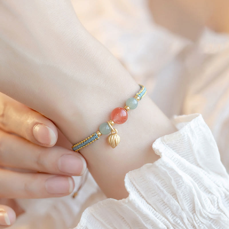 Buddha Stones Red Agate Jade Lotus Confidence Calm String Bracelet - image 6