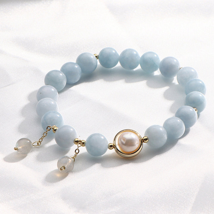 Buddha Stones Aquamarine Pearl Healing Moonstone Beads Charm Bracelet - image 0