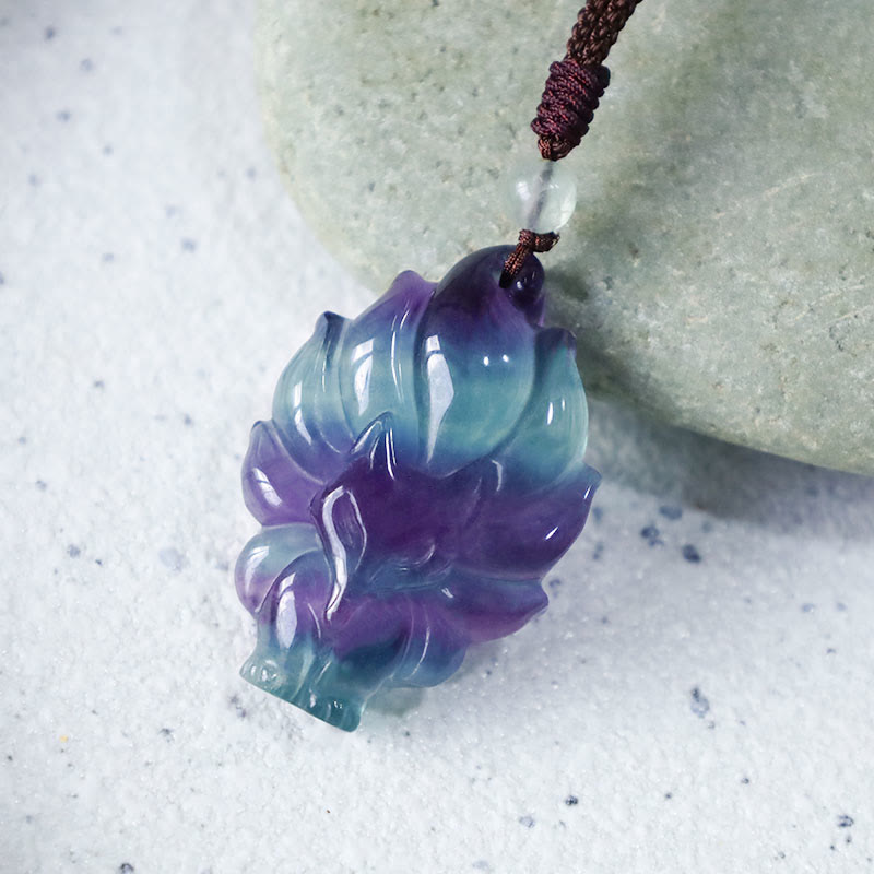 Buddha Stones Natural Fluorite Gold Sheen Obsidian Fox Pendant Protection Necklace - image 3