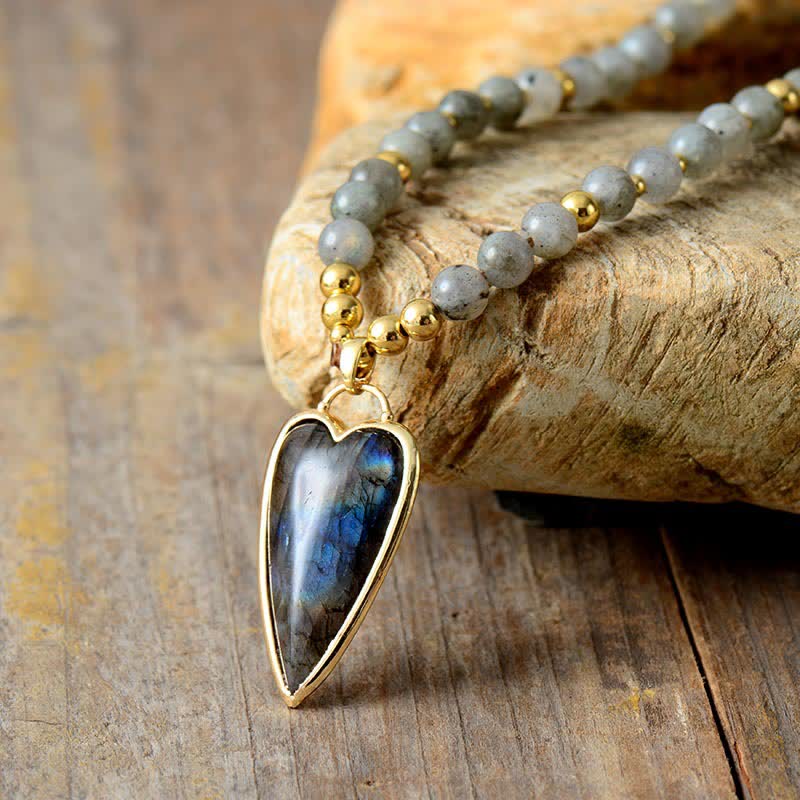 Buddha Stones Labradorite Support Healing Beaded Necklace Pendant - image 1