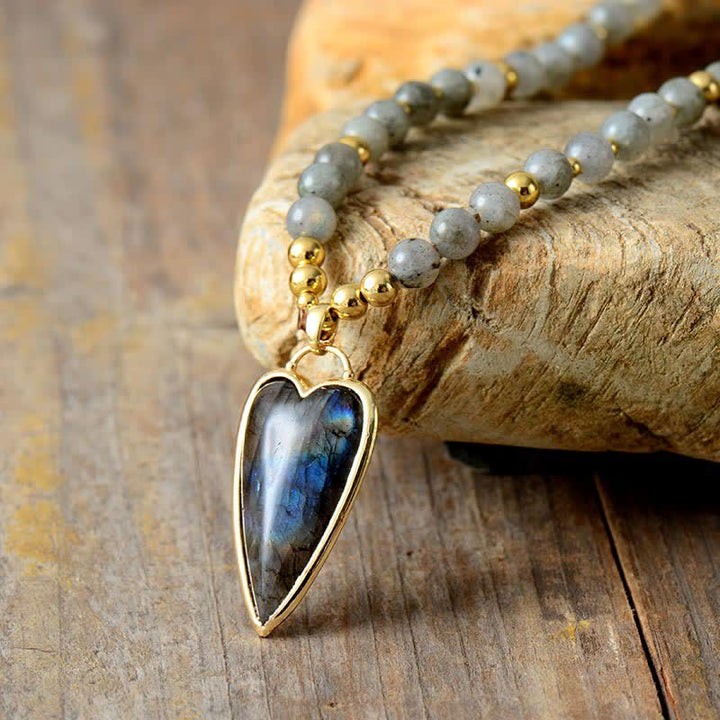 Buddha Stones Labradorite Support Healing Beaded Necklace Pendant - image 1