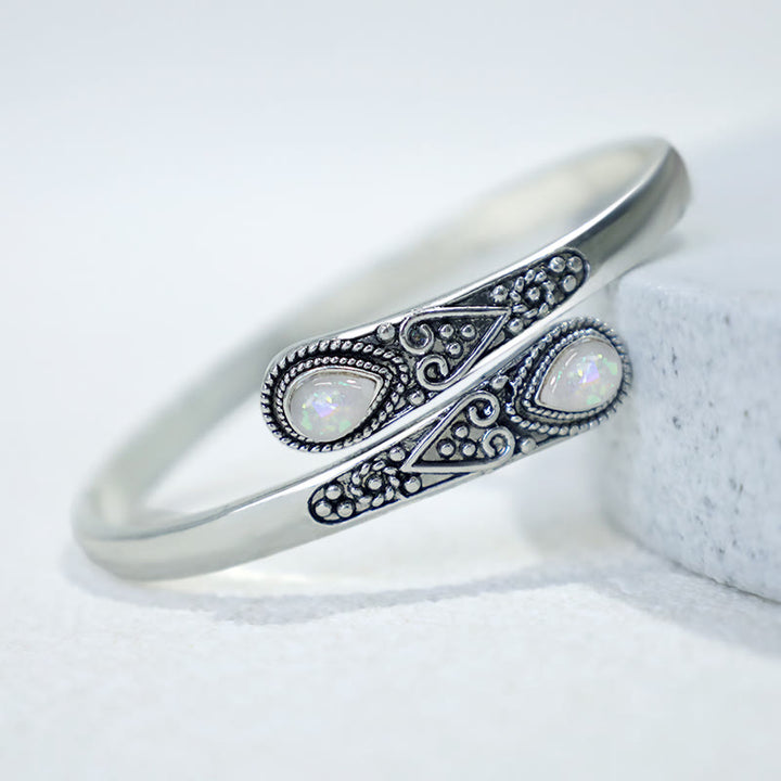 Buddha Stones Zircon Water Drop Pattern Healing Cuff Bracelet Bangle - White Zircon - image 3