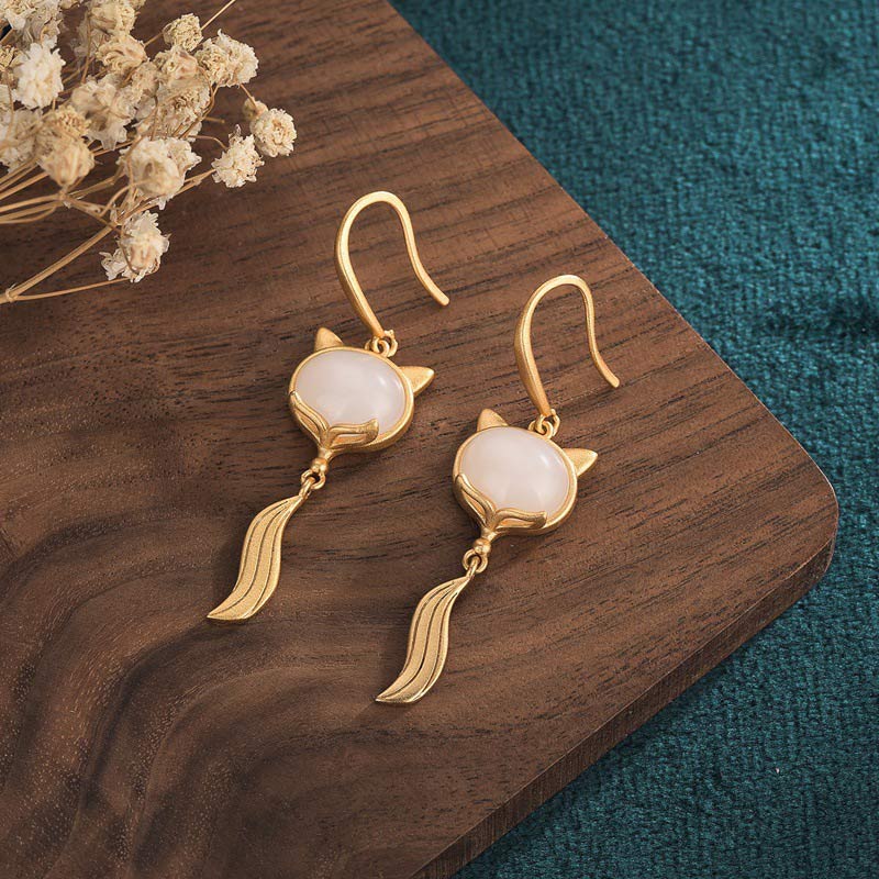 FengShui White Jade Fox Fortune Earrings - image 2