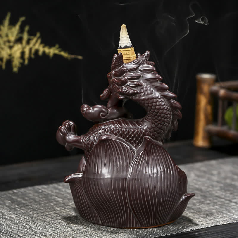 Dragon Lotus Pattern Strength Protection Ceramic Incense Burner Decoration - image 5
