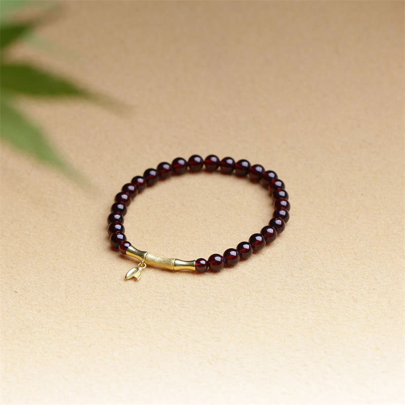 Buddha Stones 14K Copper Plated Gold 925 Sterling Silver Plated Gold Natural Garnet Bamboo Protection Bracelet - image 3