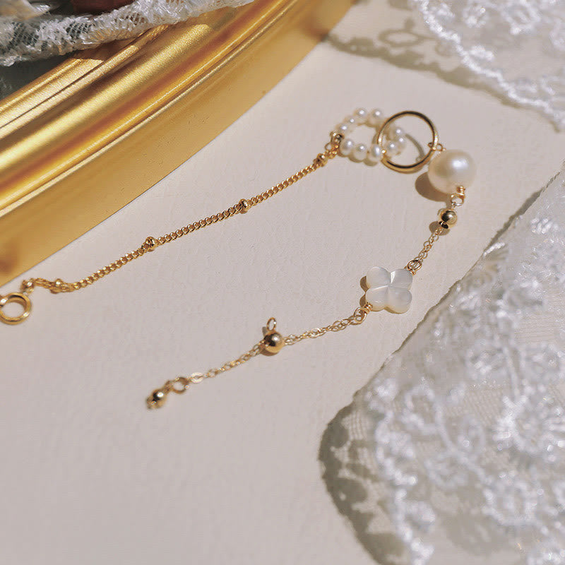 Buddha Stones 14K Gold Plated Pearl Double Peace Buckle Healing Chain Bracelet - image 2