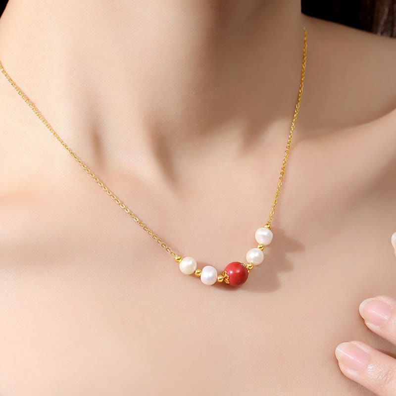 Buddha Stones 925 Sterling Silver Pearl Cinnabar Sincerity Healing Bead Chain Necklace Pendant - image 3