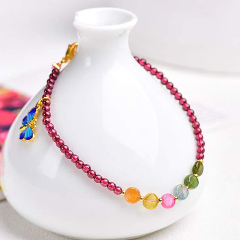 Garnet Tourmaline Butterfly Protection Bracelet Anklet - image 2