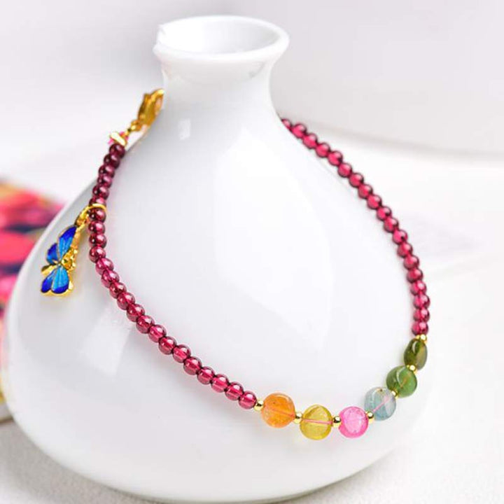 Garnet Tourmaline Butterfly Protection Bracelet Anklet - image 2