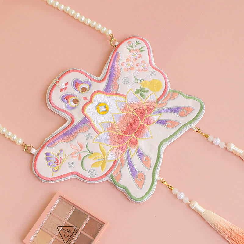 Buddha Stones Luck Embroidery Lotus Koi Fish Rabbit Flower Hanfu Bag Crossbody Bag Shoulder Bag - Lotus Kite - image 18