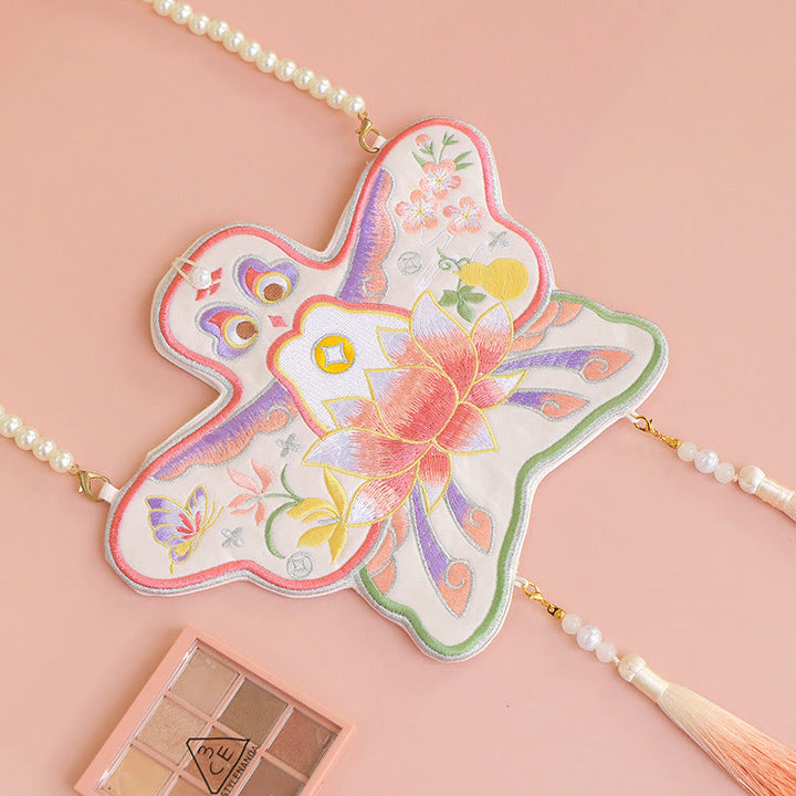 Buddha Stones Luck Embroidery Lotus Koi Fish Rabbit Flower Hanfu Bag Crossbody Bag Shoulder Bag - Lotus Kite - image 18