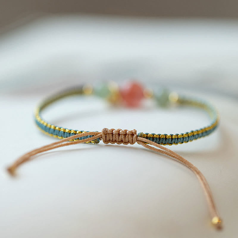 Buddha Stones Red Agate Jade Lotus Confidence Calm String Bracelet - image 5