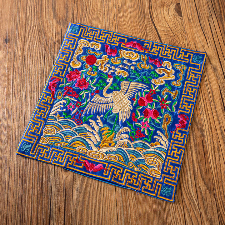 Buddha Stones Phoenix Dragon Kirin Embroidery Cup Mat Pad Tea Cup Coaster Kung Fu Tea Mat - Blue Crane - image 20