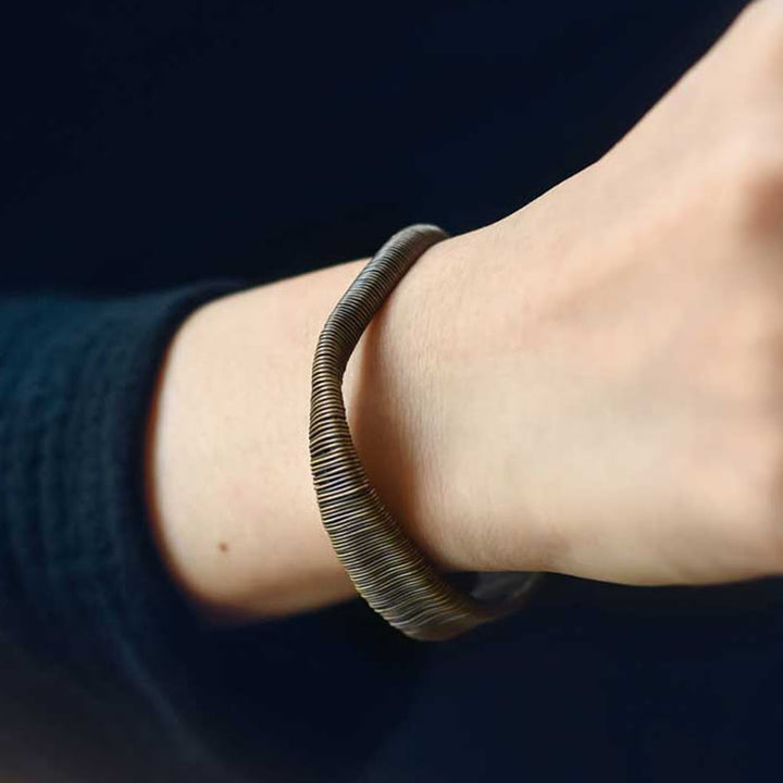 Buddha Stones Simple Design Wrapped Brass Copper Luck Wealth Adjustable Cuff Bracelet - image 8