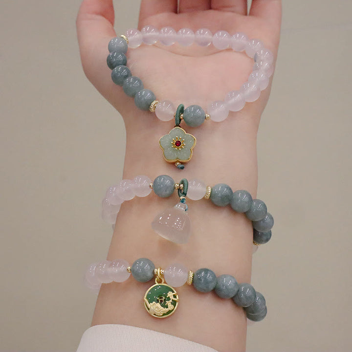 Buddha Stones White Agate Jade Lotus Flower Peace Buckle Protection Bracelet - image 11