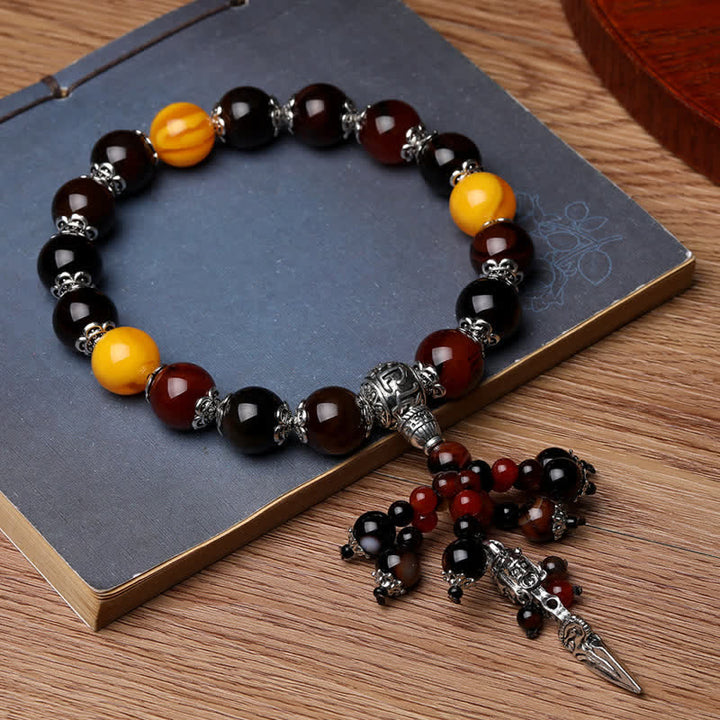 Buddha Stones Natural Tiger Eye Red Agate Dragon Vein Agate Stone Vajra Dorje Power Healing Bracelet Car Decoration - Agate - image 7