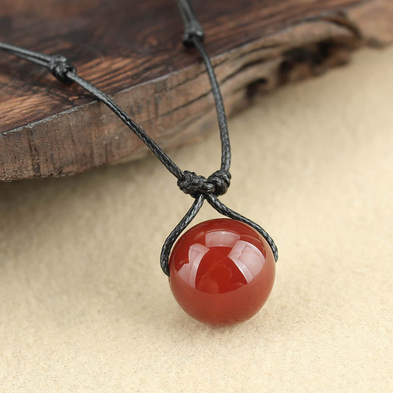 Buddha Stones Red Agate Bead Confidence Leather Rope Necklace Pendant - image 2