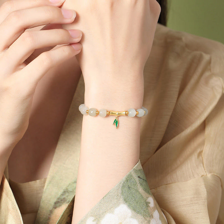 Buddha Stones 925 Sterling Silver Hetian White Jade Bamboo Luck Bracelet - image 1