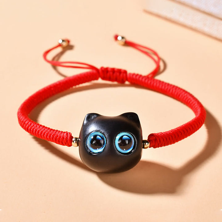 Buddha Stones Ebony Wood Cat Head Pattern Peace King Kong Knot Braided Bracelet - image 9