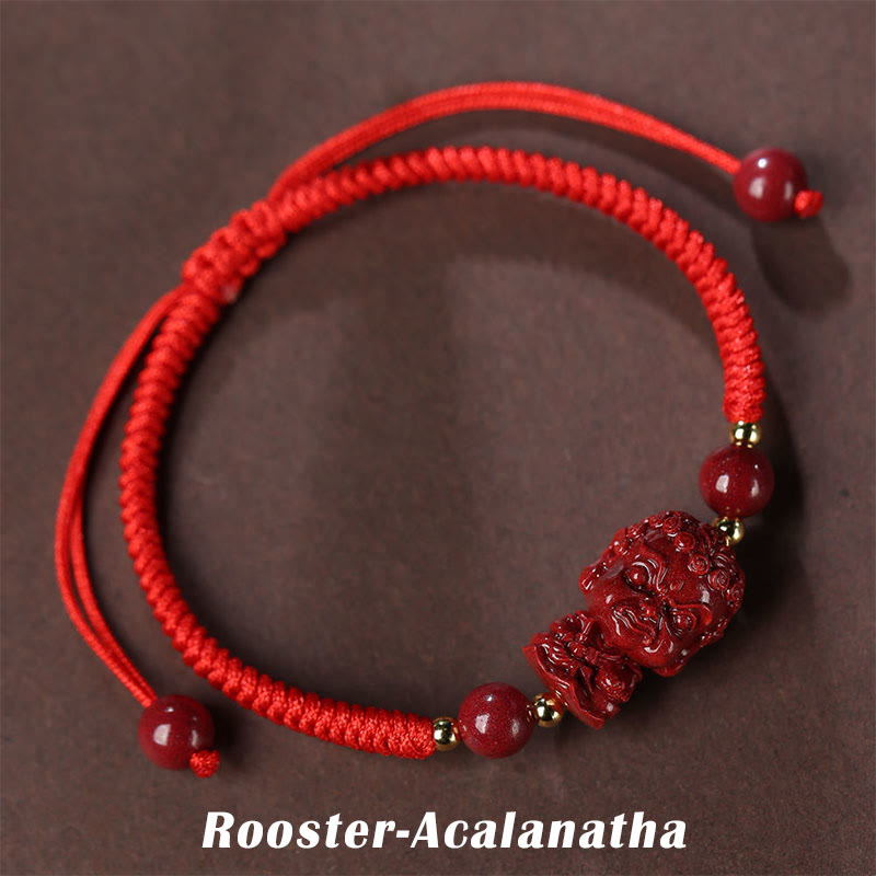 Buddha Stones Chinese Zodiac Natal Buddha Cinnabar Amulet Blessing String Bracelet - Rooster-Acalanatha(Wrist Circumference 16-19cm) - image 11