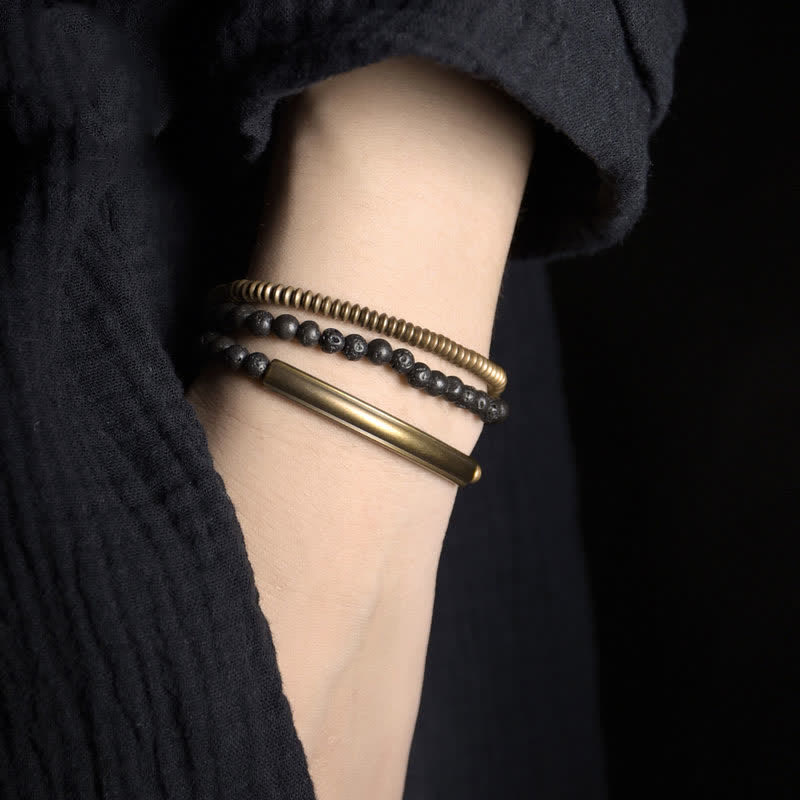 Buddha Stones Vintage Lava Rock Copper Support Bracelet - image 1