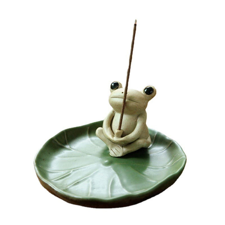 Buddha Stones Handmade Ceramic Stick Frog Incense Burner Decoration - image 4