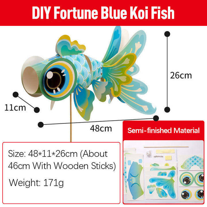 Buddha Stones DIY Fortune Luck Koi Fish Paper Lantern Lamp Mid-Autumn Festival Child Kids Lantern Decoration - DIY Fortune Blue Koi Fish - image 9