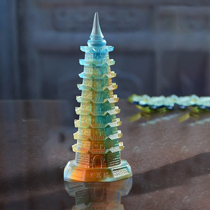 Buddha Stones Feng Shui Wenchang Tower Handmade Liuli Crystal Pagoda Art Piece Luck Home Office Decoration - image 5
