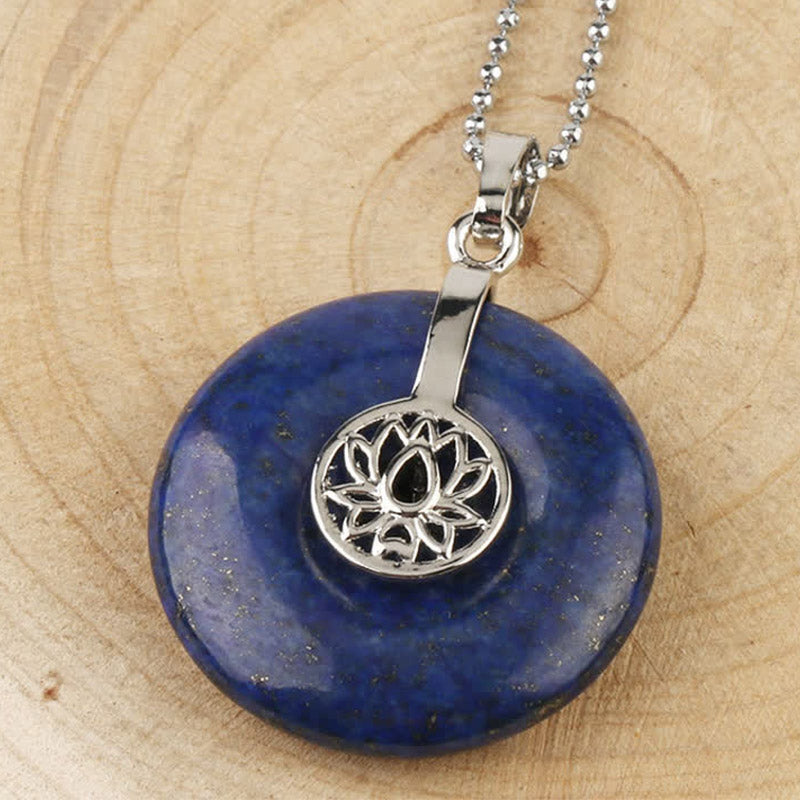 Buddha Stones Various Crystal Amethyst Pink Crystal Lotus Healing Necklace Pendant - Lazurite - image 14