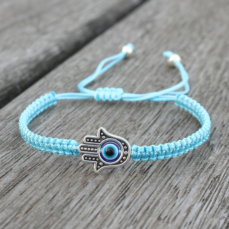 Buddha Stones Handmade Hamsa Symbol Protection Luck String Bracelet - Aqua(Bracelet Size 16-24cm) - image 9