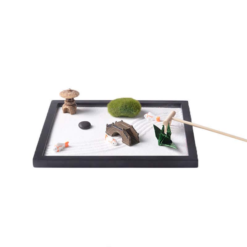 Buddha Stones Koi Fish Small Bridge Grass Landscape Peace Meditation Zen Garden Decoration - image 1