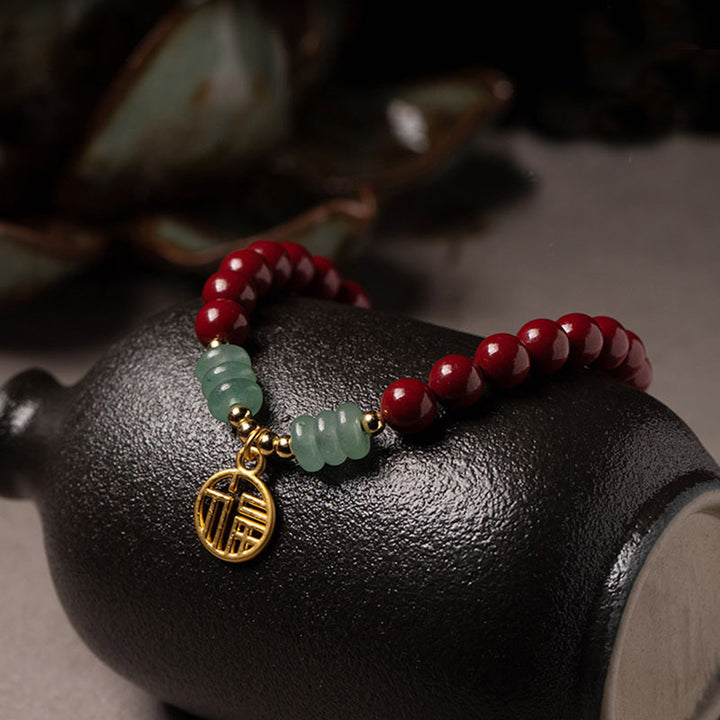Buddha Stones Cinnabar Green Aventurine Luck Blessing Bracelet - image 1