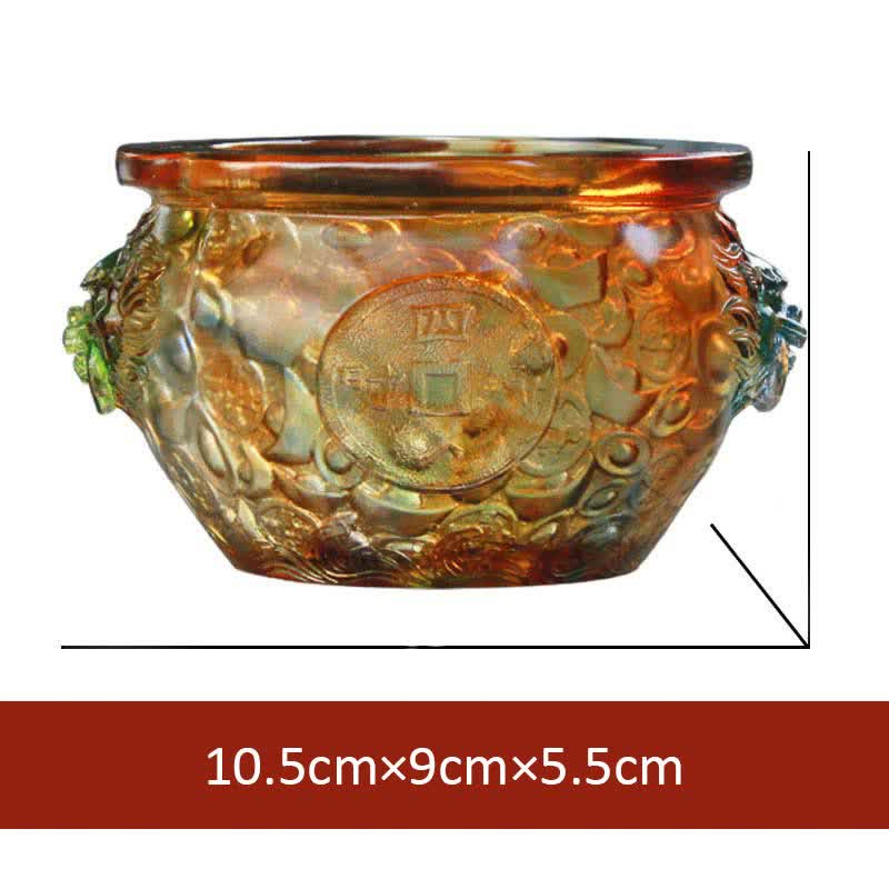 Buddha Stones Handmade Liuli Crystal Treasure Bowl Art Piece Home Decoration - 10.5cm*9cm*5.5cm - image 3