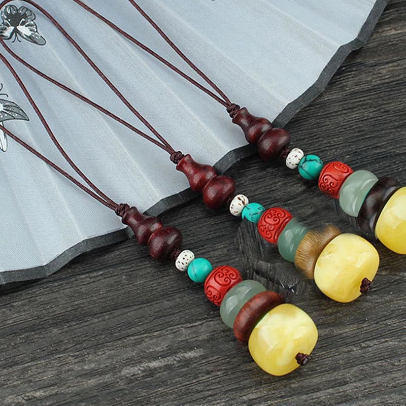 Green Sandalwood Ebony Wood Gourd Seven Layer Pagoda Positive Phone Hanging Decoration - image 12