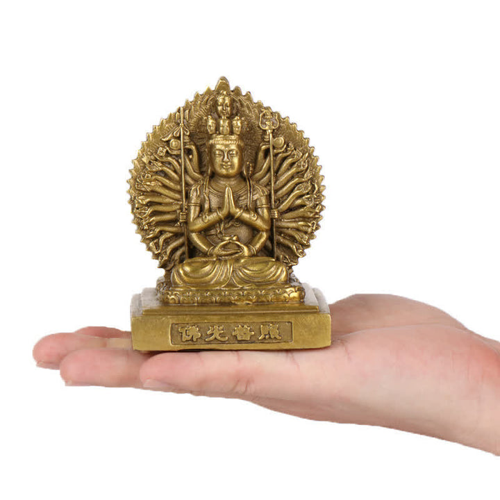 Buddha Stones Chenrezig Thousand-handed Avalokitesvara Figurine Double-sided Kuan Yin Bodhisattva Protection Solid Copper Statue Decoration - image 2