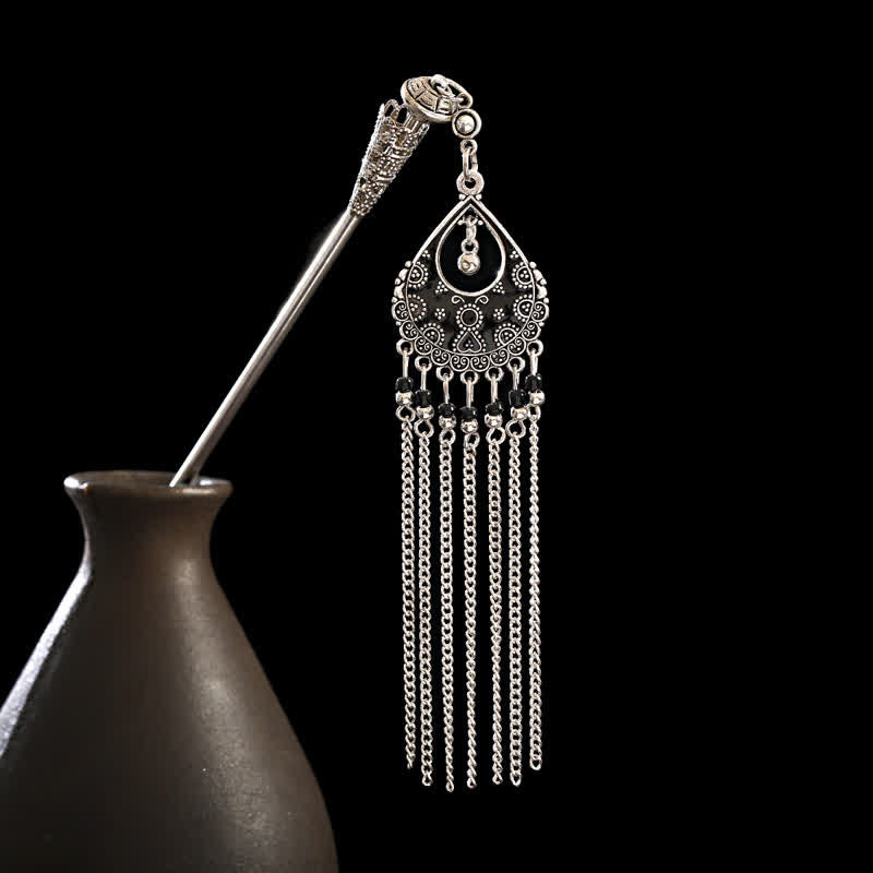 Water Drop Lily of the Valley Flowers Tassels Confidence Hairpin - Moon-Black - image 32