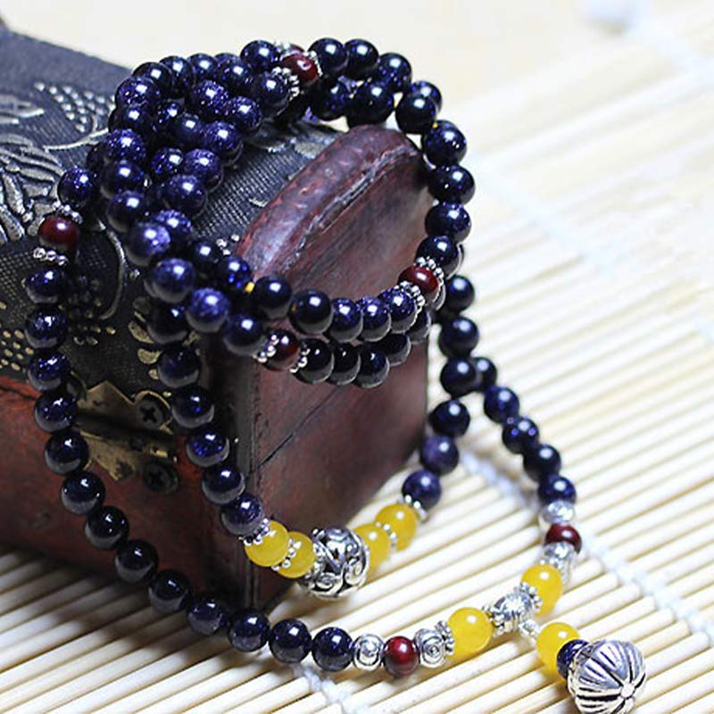Buddha Stones Blue Sandstone Wealth Charm Bracelet Mala - image 2