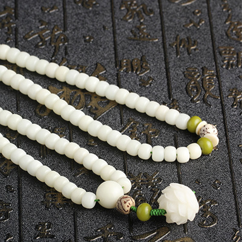 Buddha Stones White Jade Bodhi Lotus Mala Harmony Necklace Bracelet - image 18