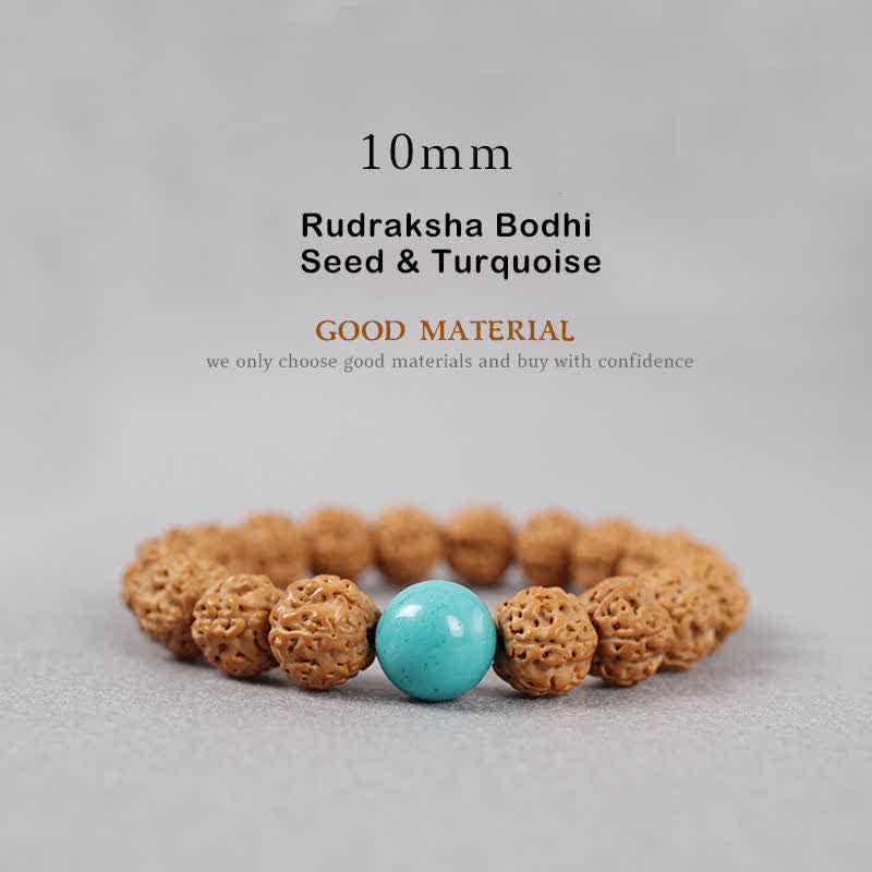 Buddha Stones Tibet Rudraksha Bodhi Seed Dzi Bead Amber Turquoise Wealth Bracelet - 10mm - Rudraksha Bodhi Seed & Turquoise - image 13