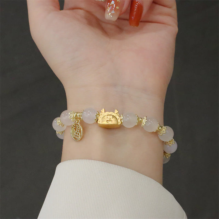 Buddha Stones Year Of The Dragon Red Agate Strawberry Quartz Black Obsidian Jade Garnet Pearl Cinnabar Dumpling Dragon Luck Fu Character Bracelet - image 9