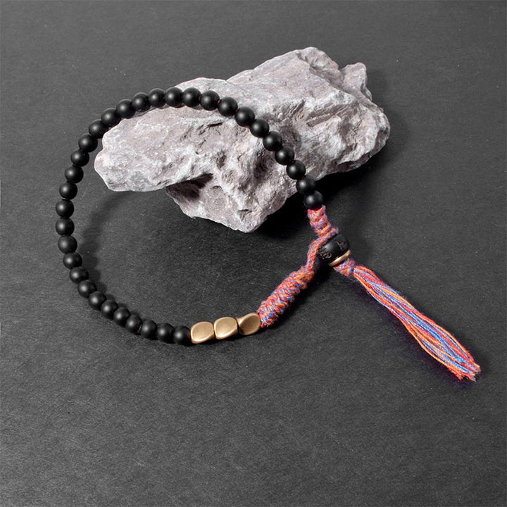Buddha Stones Handmade Tibetan Black Onyx Tassel Bracelet - image 4