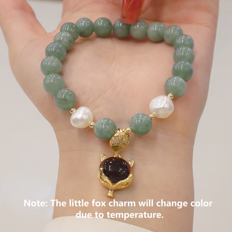 Buddha Stones Jade Pearl Color-Changing Fox Charm Luck Bracelet - image 4