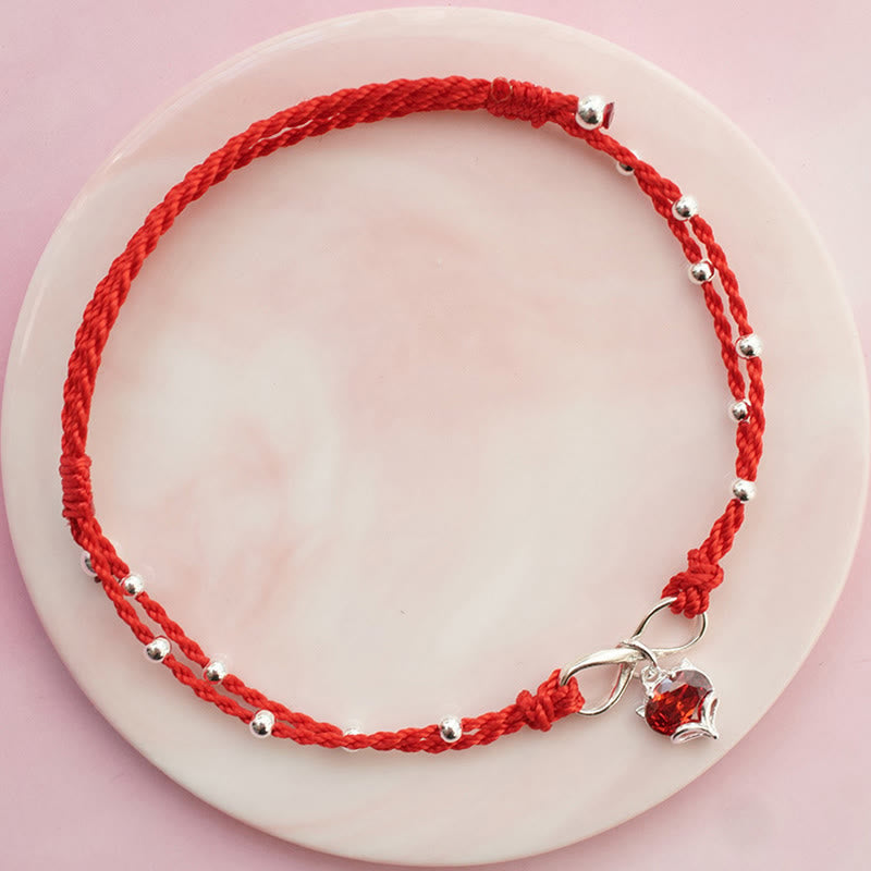 Buddha Stones Love Heart Infinity Symbol Braided String Anklet - Red Anklet - image 0